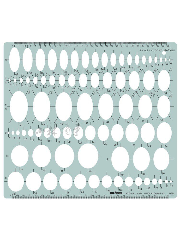 日本 ドラパス テンプレート定規 1mm 樹脂 ｜ Drapas template ruler 1mm resin ｜ 日本drapas椭圆形等距离模板尺8孔到81孔多款树脂厚1mm刮墨口设计