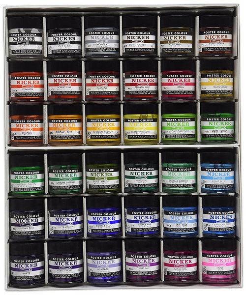 日本 絵具（顔料） 40ml 36色セット ｜ Paint ／ pigment 40ml 36 colours ｜ 日本nicker广告色颜料水粉颜料36色24色18色40ml套装poster color
