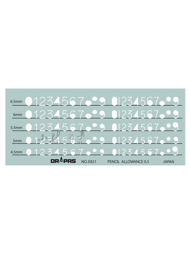 日本製 テンプレート定規 E821 樹脂 ｜ Template ruler E821 resin (Made in Japan) ｜ 日本原产DRAPAS阿拉伯数字模板尺共10款不同大小E821树脂材料