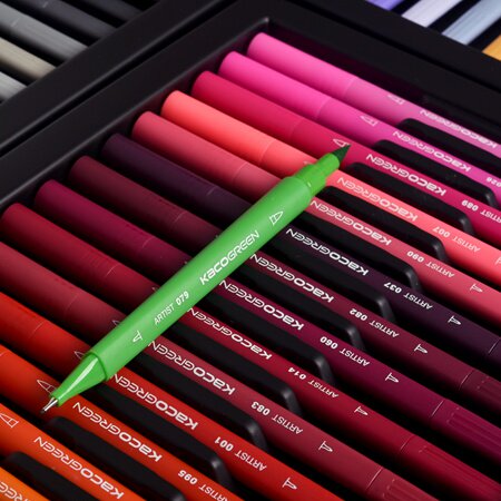 水彩筆・サインペン 100色 ｜ Watercolour Pens & Markers 100 colours ｜ KACO ARTIST艺彩100色双笔头水彩笔软头勾线彩笔绘画水彩笔