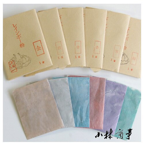 日本製 金箔 1g 6色セット ｜ Gold leaf 1g 6 colours (Made in Japan) ｜ 日本原产金箔粉彩色金银蓝红紫绿6色各1g消粉套装岩彩工艺常用