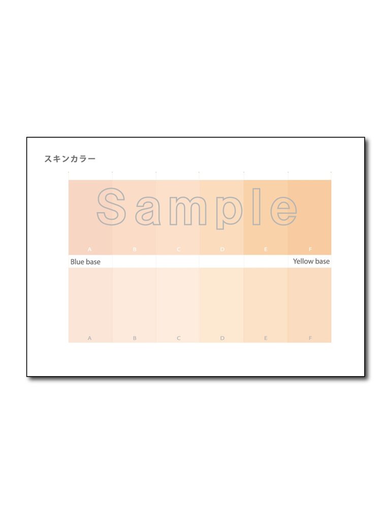 日本 AOJASIN カラーチャート 1枚 ｜ AOJASIN color chart 1 sheets ｜ 日本aojasin美妆肤色卡冷暖色调蓝黄基底对比12色A4塑封1张6-057