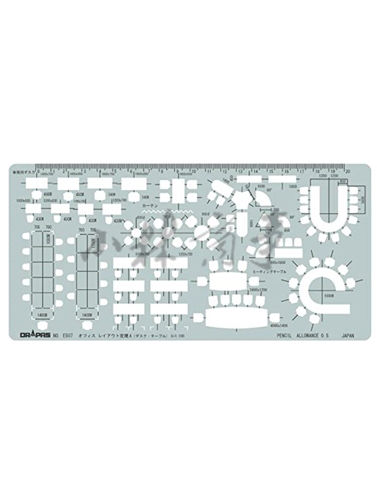 日本 ドラパス テンプレート定規 235*115*1mm ｜ Drapas template ruler 235*115*1mm ｜ 日本drapas办公室设计模板尺A比例1:50长235*115*1mm e507