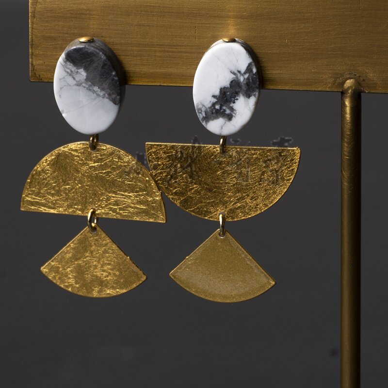 日本製 金箔 ｜ Gold leaf (Made in Japan) ｜ 日本原产大理石金箔耳环永远色扇形FA有无耳洞两种