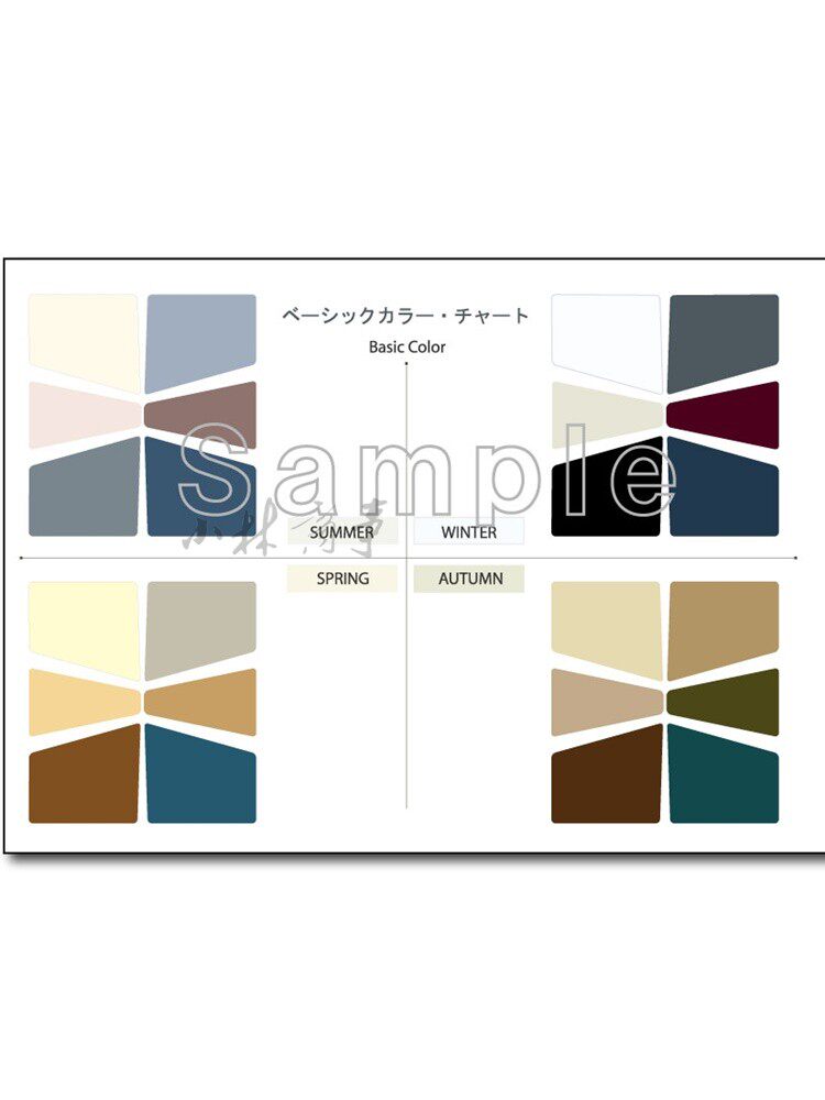 日本 AOJASIN カラーチャート 1枚 ｜ AOJASIN color chart 1 sheets ｜ 日本aojasin四季色彩诊断基本基楚色卡上班外套西装衬衫A4塑封1张